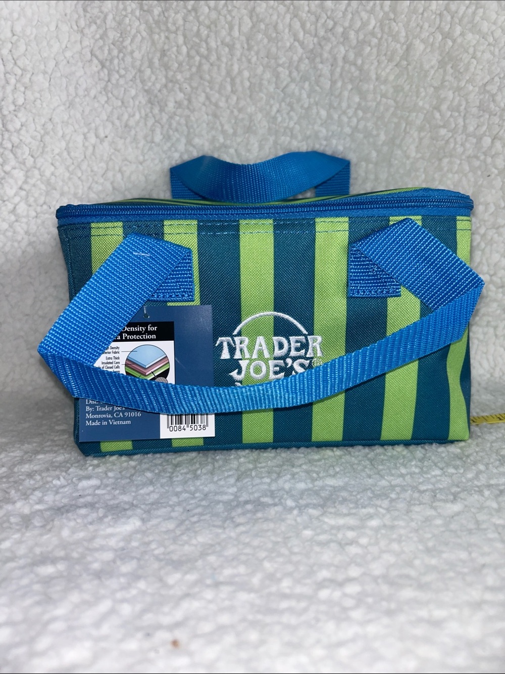 Trader Joe's Striped Mini Insulated Bag - Blue & Lime 1.5 gallon